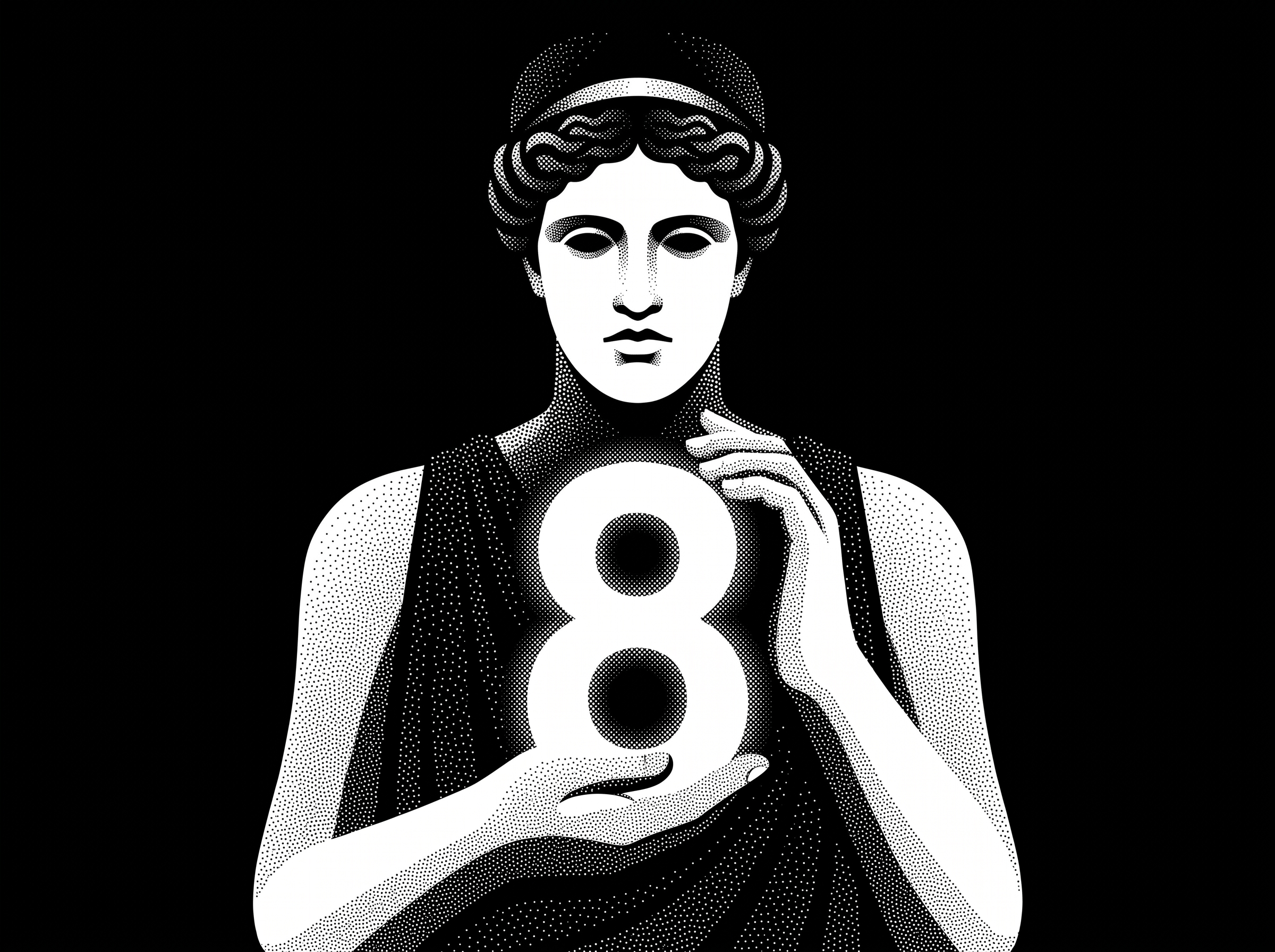 Greek Figure Holding Letter 8